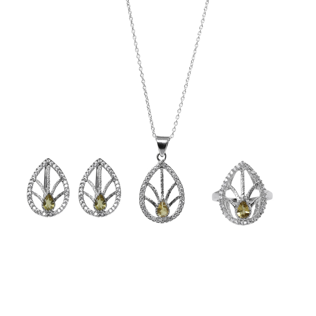 925 Silver Citrine Jewelry Set | Leaf Design | Gift for Her