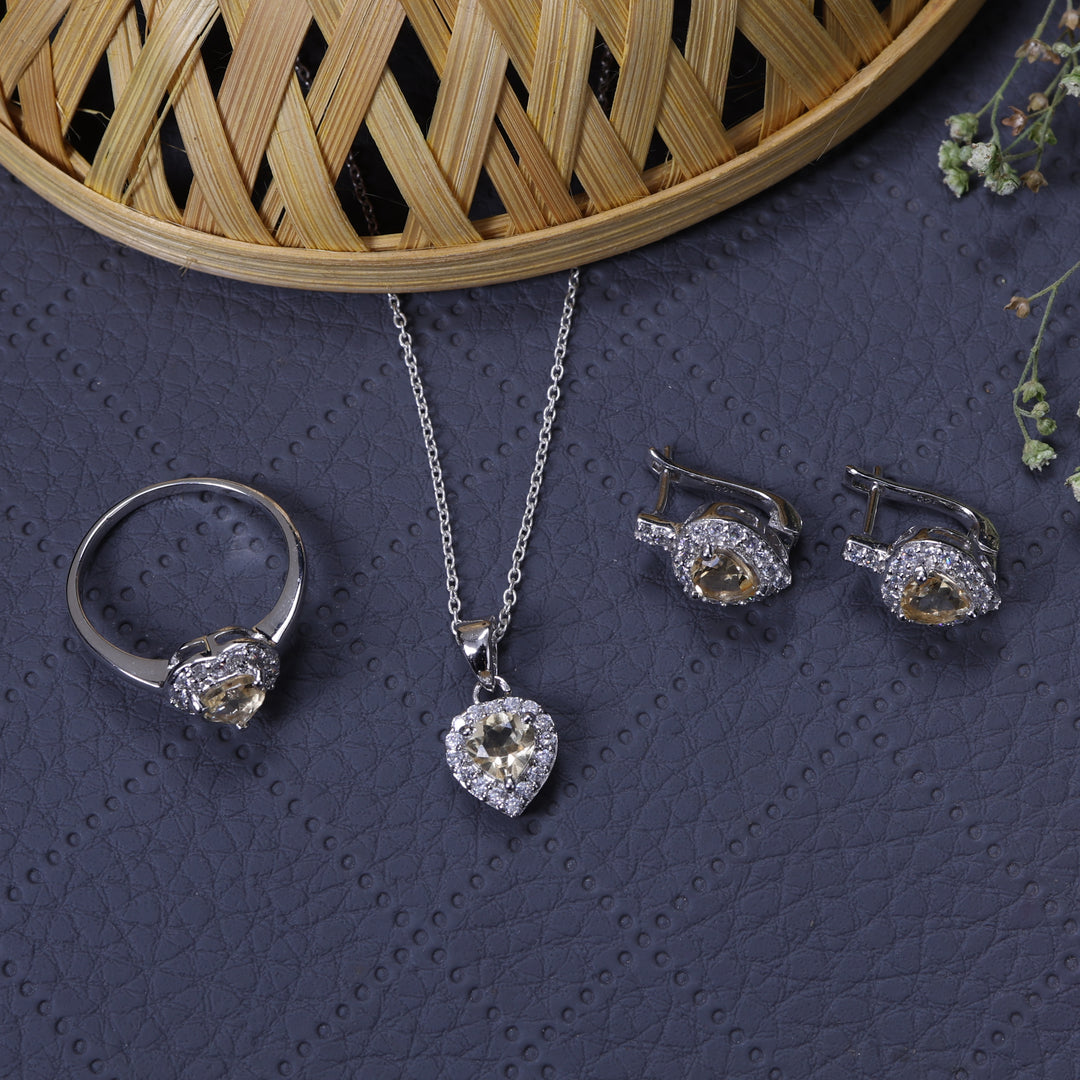 925 Silver Heart Jewelry Set (Earrings, Necklace & Ring) | Gift
