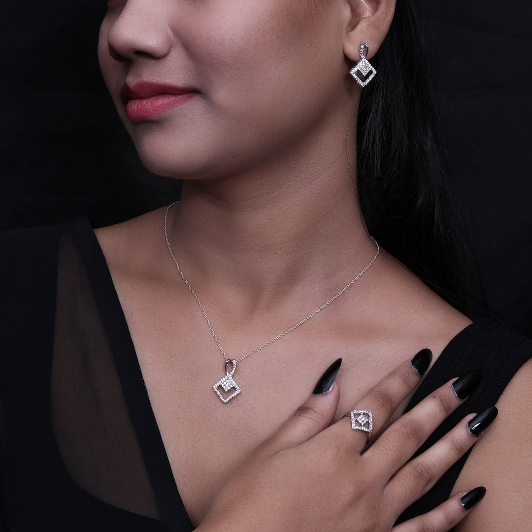 925 Silver Diamond Set (Earrings, Necklace, Ring) | Women's Jewelry