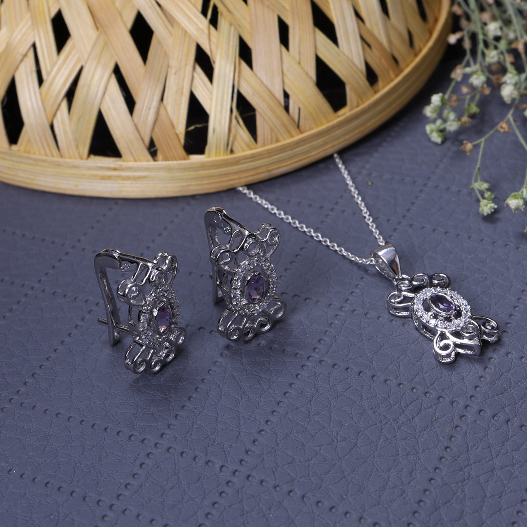 925 Silver Amethyst Jewelry Set for Women | Gift