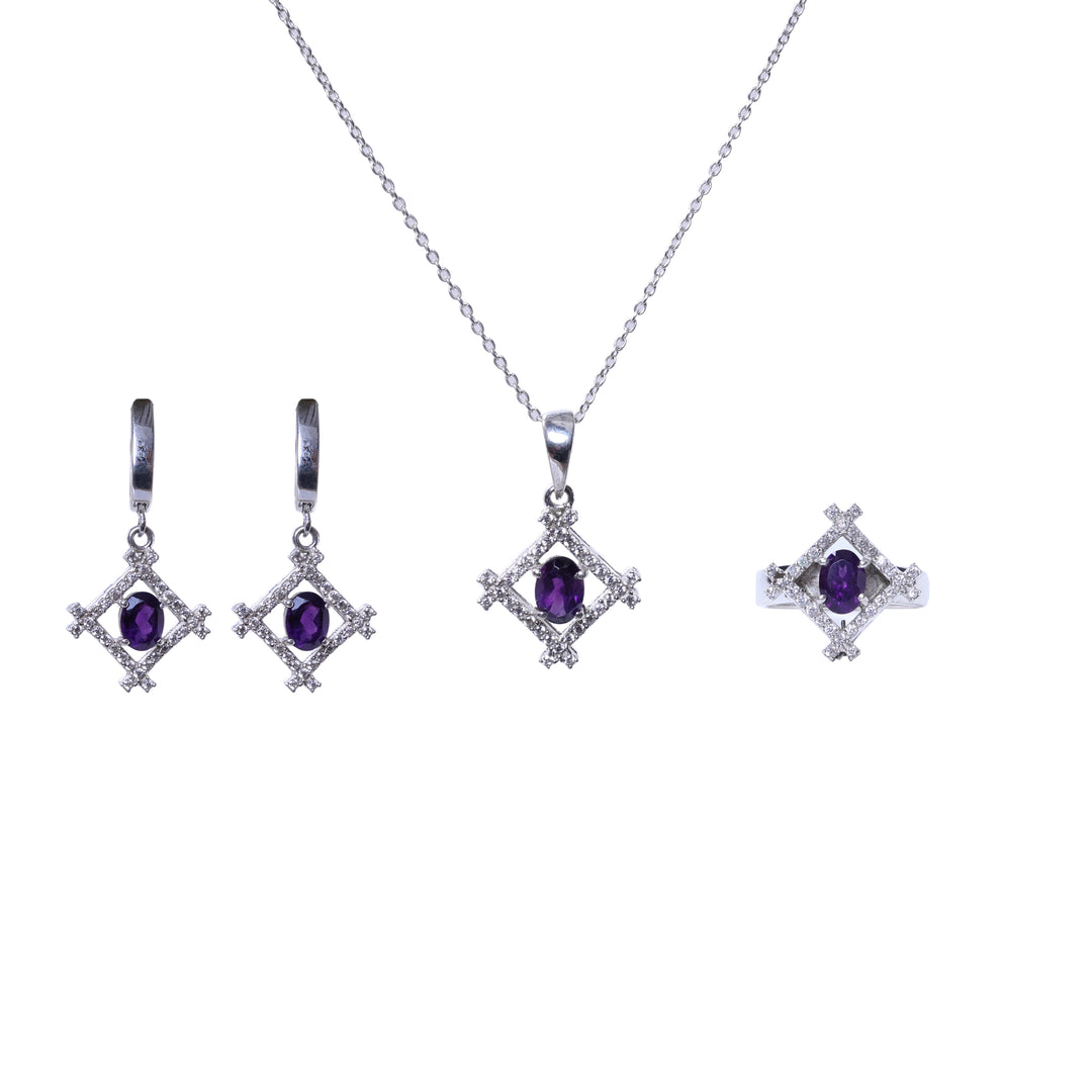 925 Silver Amethyst Jewelry Set | Oval Gemstone Set for Women