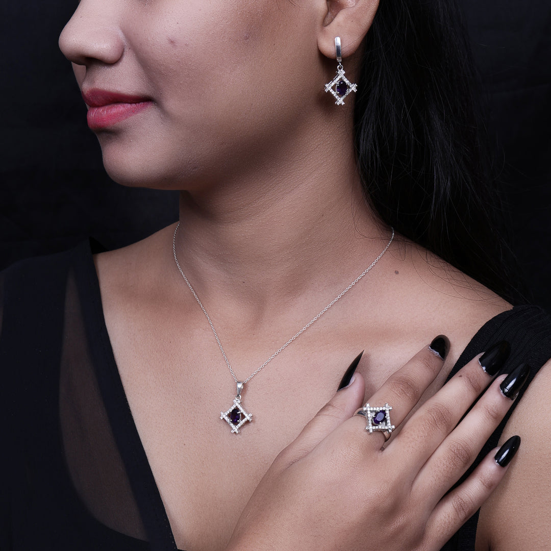 925 Silver Amethyst Jewelry Set | Oval Gemstone Set for Women