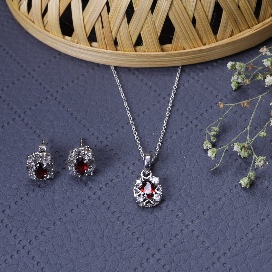 925 Silver Garnet Jewelry Set | Women's Gift | Bridal Set