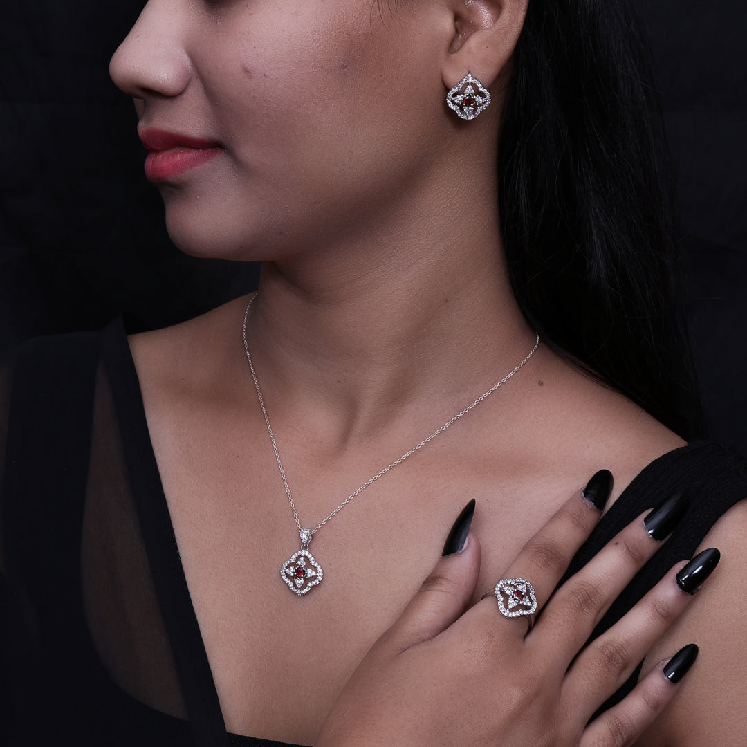925 Silver Red Gemstone Jewelry Set for Women | Gift