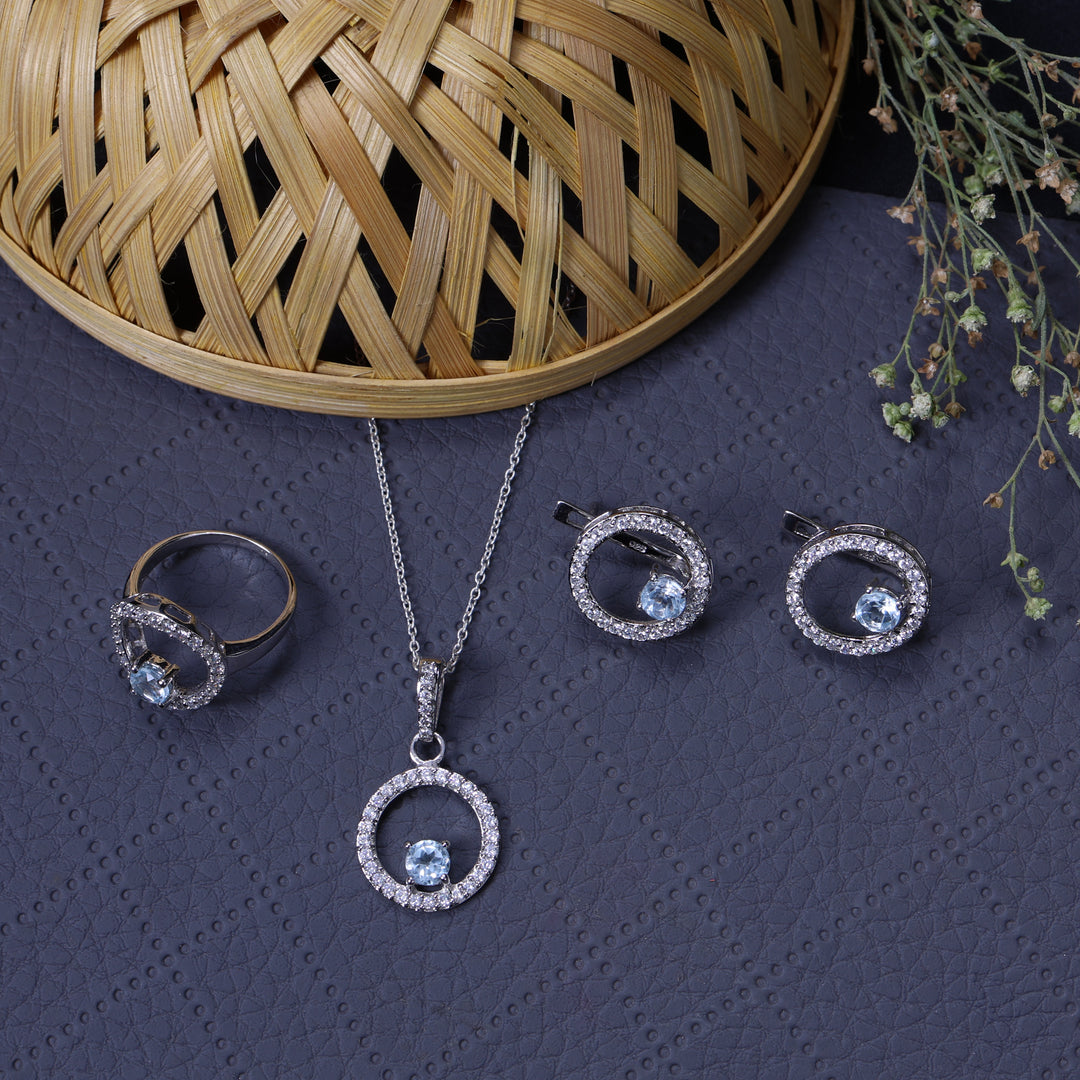925 Silver Blue Gemstone Jewelry Set for Women | Gift Idea