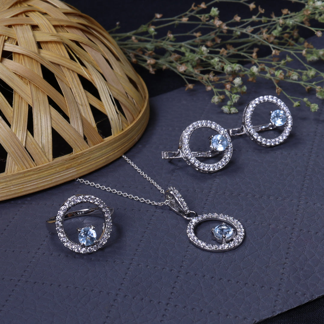 925 Silver Blue Gemstone Jewelry Set for Women | Gift Idea
