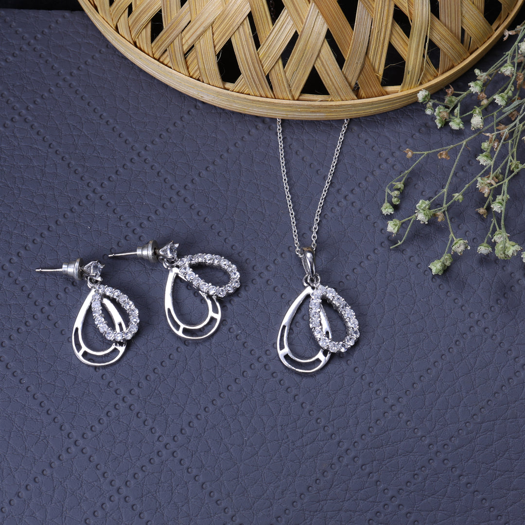 925 Silver Teardrop Earrings & Necklace Set | Gift for Her