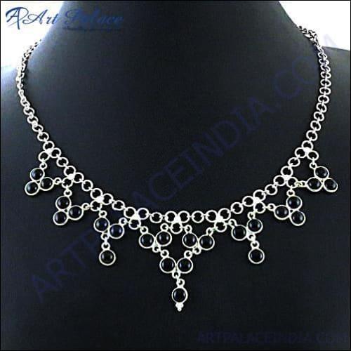 Black Onyx Gemstone Silver Necklace Impressive Gemstone Necklace Graceful Necklace