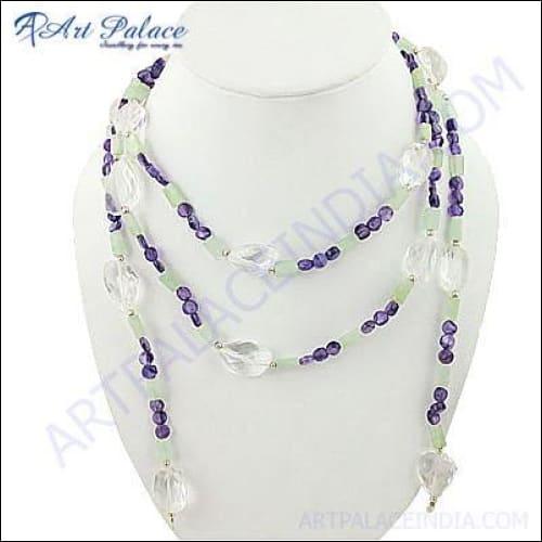 African Amethyst & Crystal Silver Necklace Impressive Necklace Gorgeous Beads Necklace