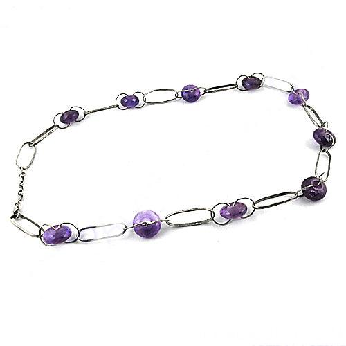 Handmade Amethyst Beaded Chain Silver Necklace

