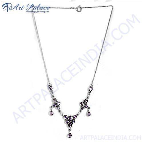 African Amethyst Silver Necklace