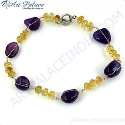 Amethyst and Citrine Beaded Silver Necklace