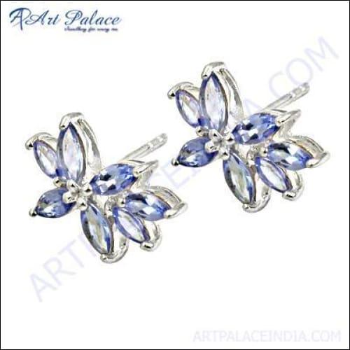  Blue Topaz Earring 925 Silver Earring Floral Design Earring Fashionable Earring
