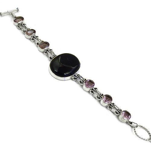 Amethyst & Black Onyx Gemstone Silver Bracelet 925 Silver Bracelet Pretty Bracelet