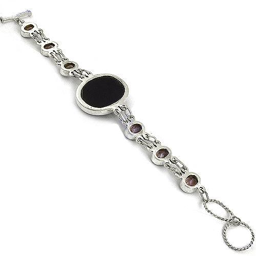 Amethyst & Black Onyx Gemstone 925 Silver Bracelet Pretty Bracelet Gemstone Bracelet