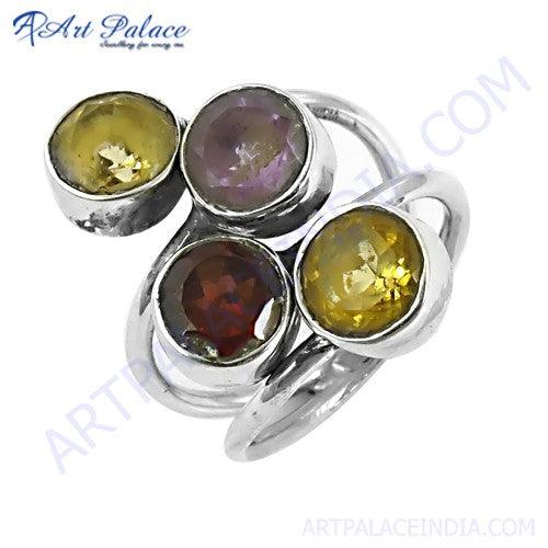 Amethyst & Citrine & Garnet Gemstone Silver Ring 925 Silver Ring Adjustable Silver Rings