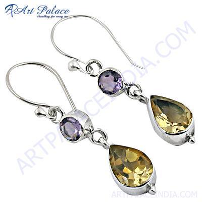 Amethyst & Citrine Gemstone Earring 925 Silver Earring Handmade Earring Precious Gemstone Earring