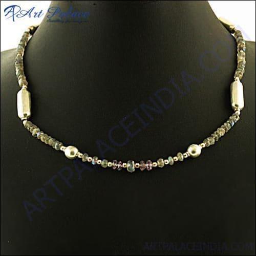 Energy Amethyst & Labradorite Beaded Silver Necklace Pretty Beaded Necklace Latest Beaded Necklace