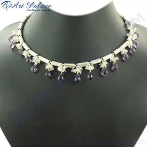 Amethyst Beaded Pipe Silver Necklace Beaded Necklace Glitzy Beads Necklace Beaded Pipe Necklace