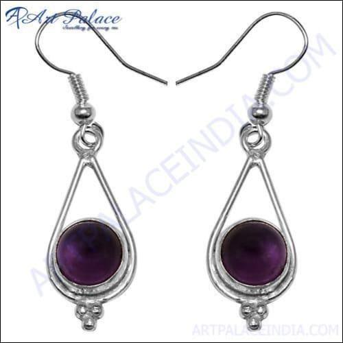 Amethyst White Metal Hook Earring 925 Silver Earring Party Wear Earring