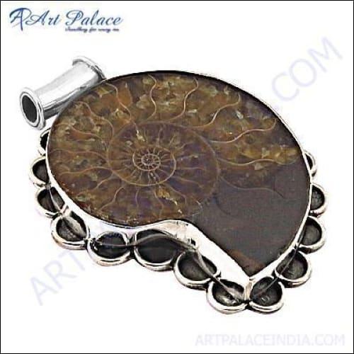 Ammonite Gemstone Silver Pendant Party Wear Pendant Beautiful Pendant
