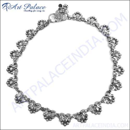 Women's stylish handmade silver anklet featuring intricate design - Fancy silver anklet for women by Art Palace