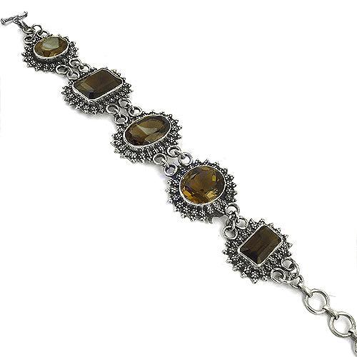 Smokey Quartz Silver Bracelet, 925 Sterling Silver Jewellery Designer Gemstone Bracelet