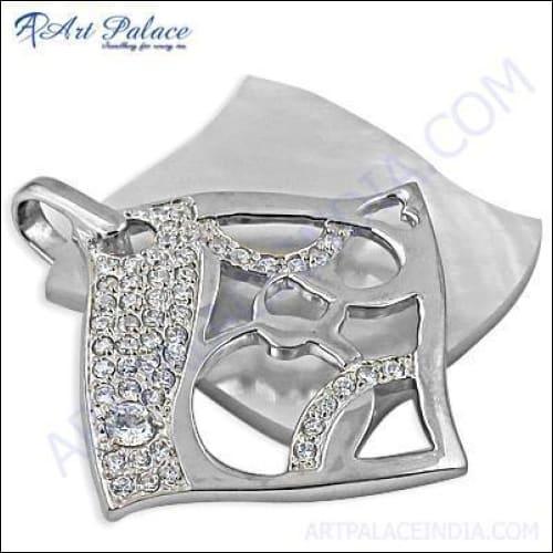 Fancy Design Cubic Zirconia Silver Pendant Trendy Cz Pendant Glamours Cz Pendant