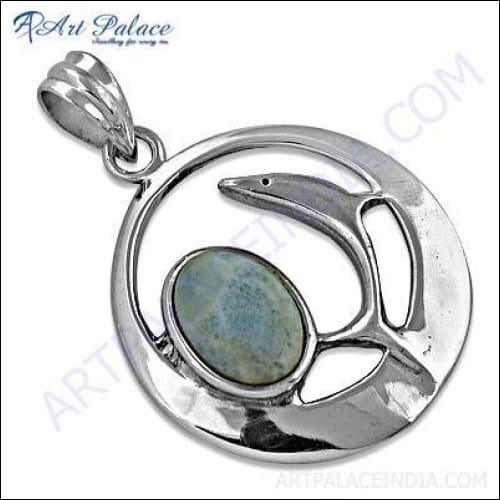 Larimar Gemstone Pendant Fish Design In Silver Gemstone Pendant 925 Silver Pendant Symbol Pendant