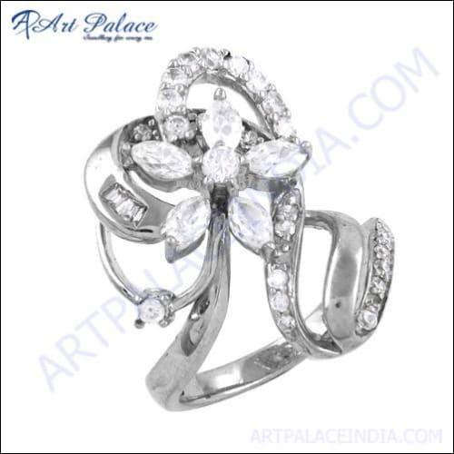 Flower Style Cubic Zirconia Silver Ring 925 Silver Ring White Cz Ring