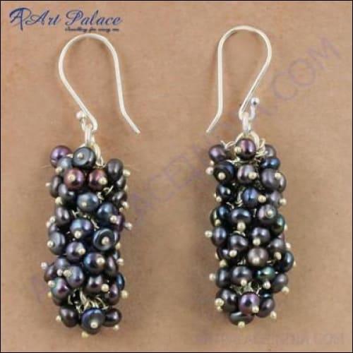 Antique Style Blue Pearl Silver Beaded Earrings