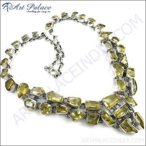 Antique Style Citrine Gemstone Silver Necklace