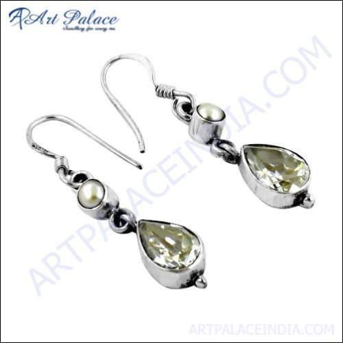 Antique Style Cubic Zirconia & Pearl Silver Earrings.