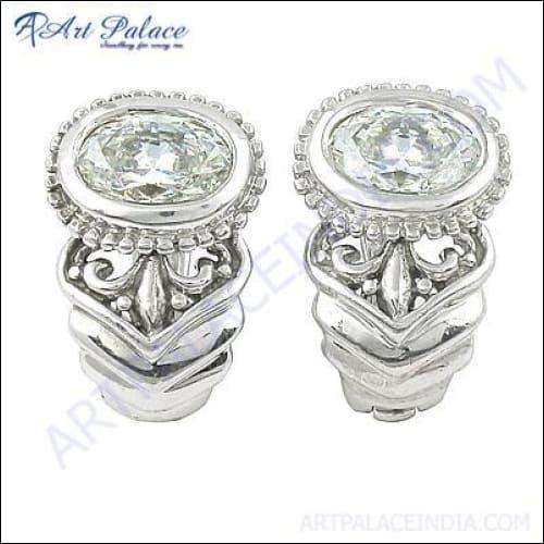 Antique Style Cubic Zirconia Gemstone 925 Silver Earrings Unique Cz Earrings Chunky Cz Earrings