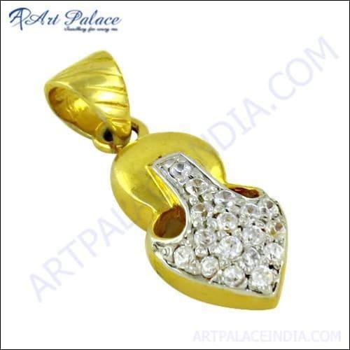 Antique Style Cz Gold Plated Silver Pendant