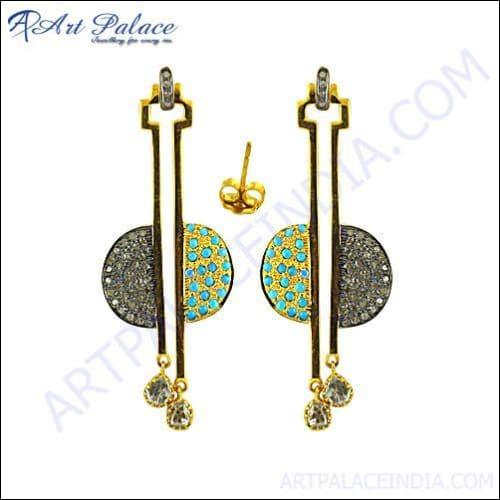 Antique Style Diamond Gold Plated Silver Earring