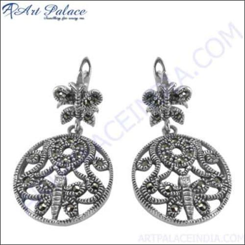 Antique Style Gemstone Silver Earring Fancy Marcasite Earrings Solid Marcasite Earrings