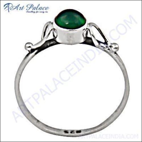 Antique Style Green Onyx Gemstone Silver Ring