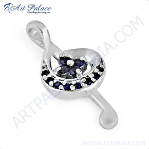 Antique Style Inkzirconia Gemstone Silver Pendant