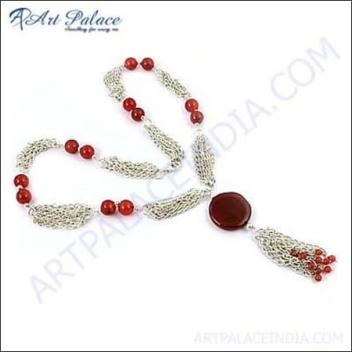 Antique Style Red Onyx Gemstone Silver Necklace Red Onyx Necklace Beautiful Necklace