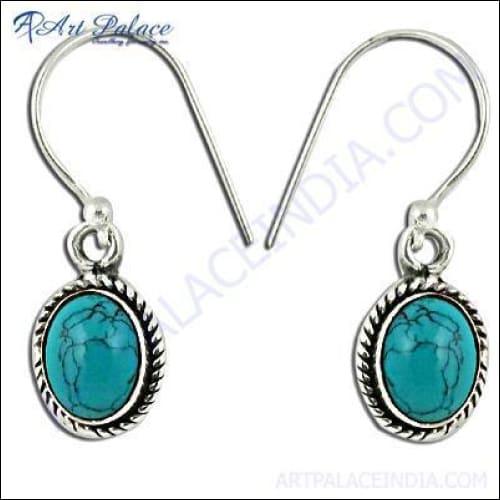 925 Silver Earrings with Synthetic Turquoise Gemstone - Natural Gemstone Earring Collection