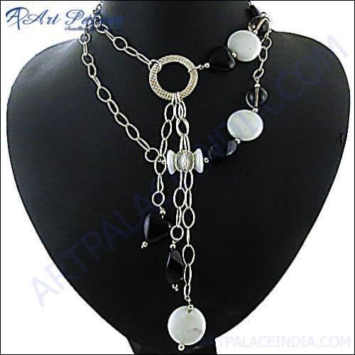 Antique Style Wholesale Black Onyx & Smokey Quartz Silver Necklace