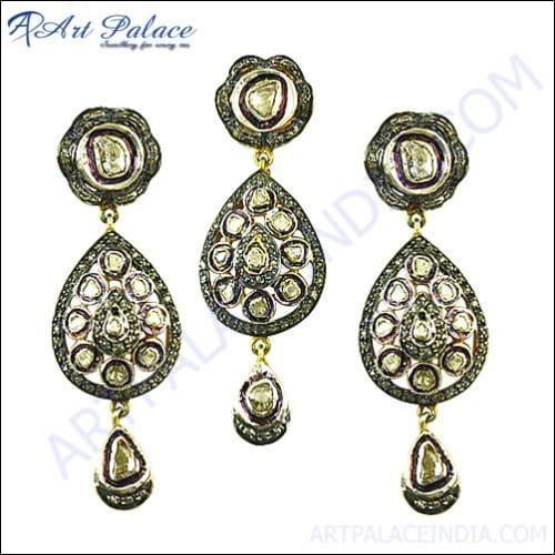 Antique Wedding Diamond Gold Plated Silver Earrings & Pendant Set Coolest Victorian Sets New Arrival Victorian Sets