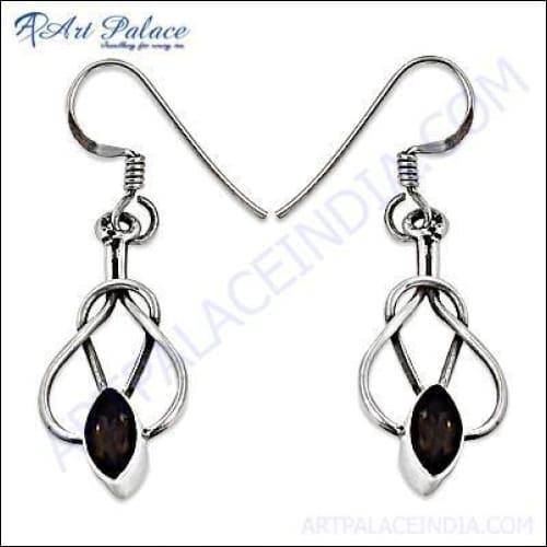 Antiqued Style Garnet Gemstone Silver Earrings