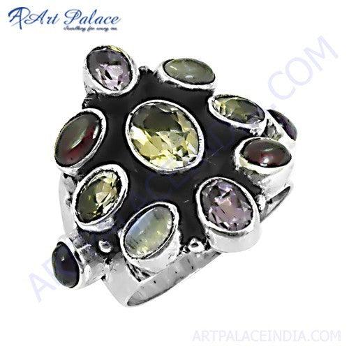 Attractive Affrican Amethyst & Amethyst & Citrine & Garnet & Rainbow Moonstone Silver Ring, 925 Sterling Silver Jewelry