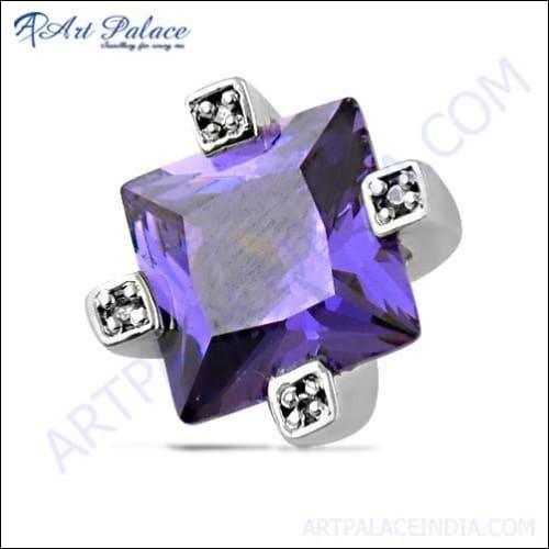 Attractive Amethyst Cubic Zircon Gemstone Silver Pendant