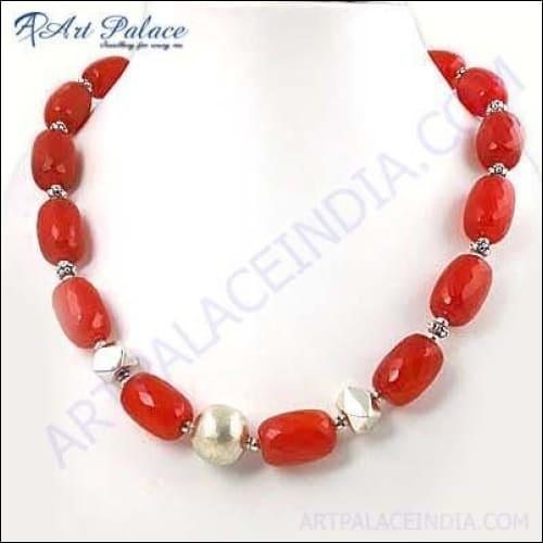 Attractive Carnelian Gemstone Silver Necklace