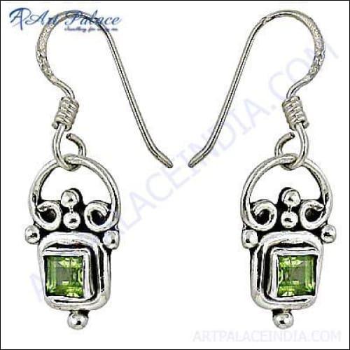 Attractive Designer Peridot Gemstone Silver Earrings Peridot Earrings Greenish Earrings