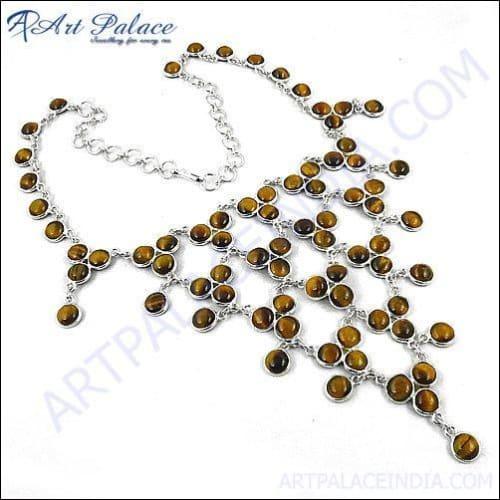 Attractive Designer Tiger Eye Silver Necklace