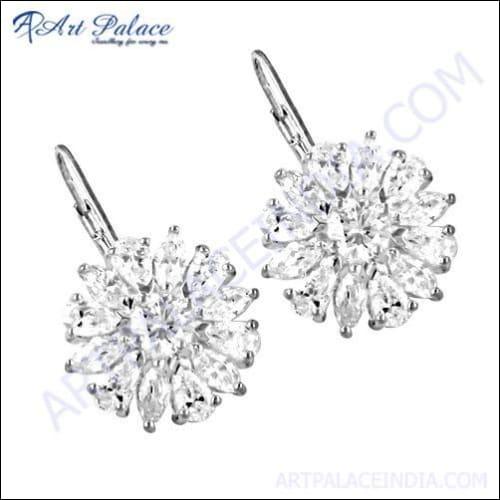 Attractive Flower Style Cubic Zirconia Silver Earrings